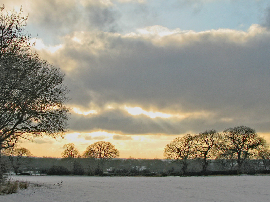 snow sunset, Warwickshire