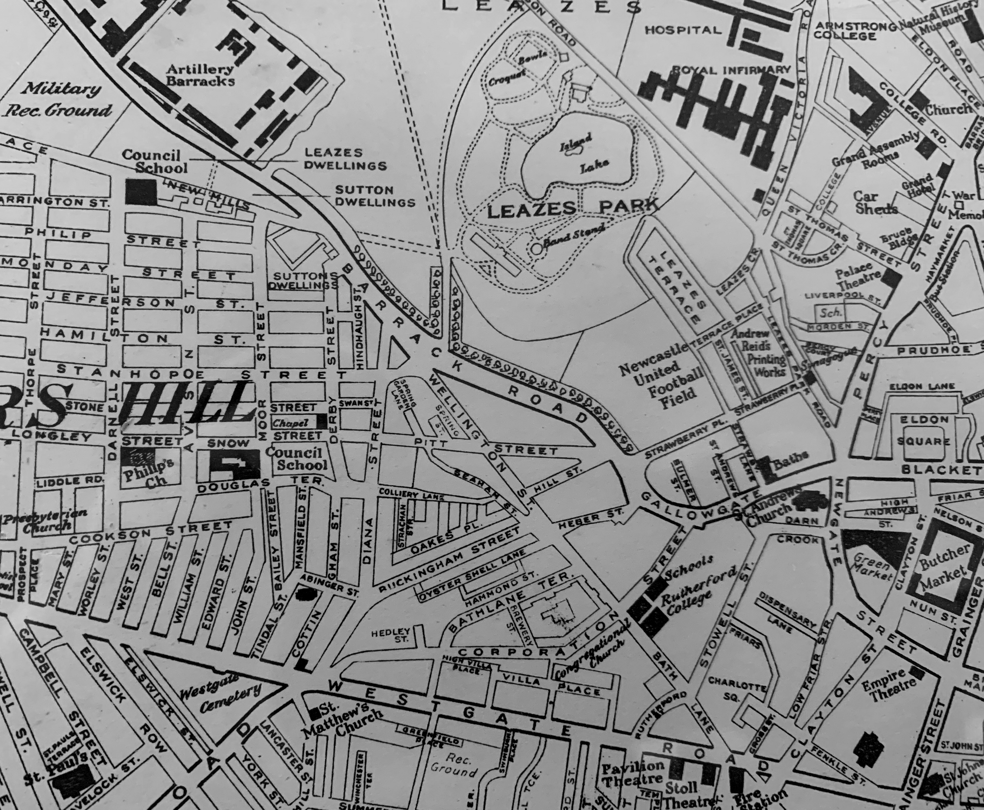 OLD ORDNANCE SURVEY MAP ARTHURS HILL & FENHAM 1937 WESTGATE ROAD NEWCASTLE 